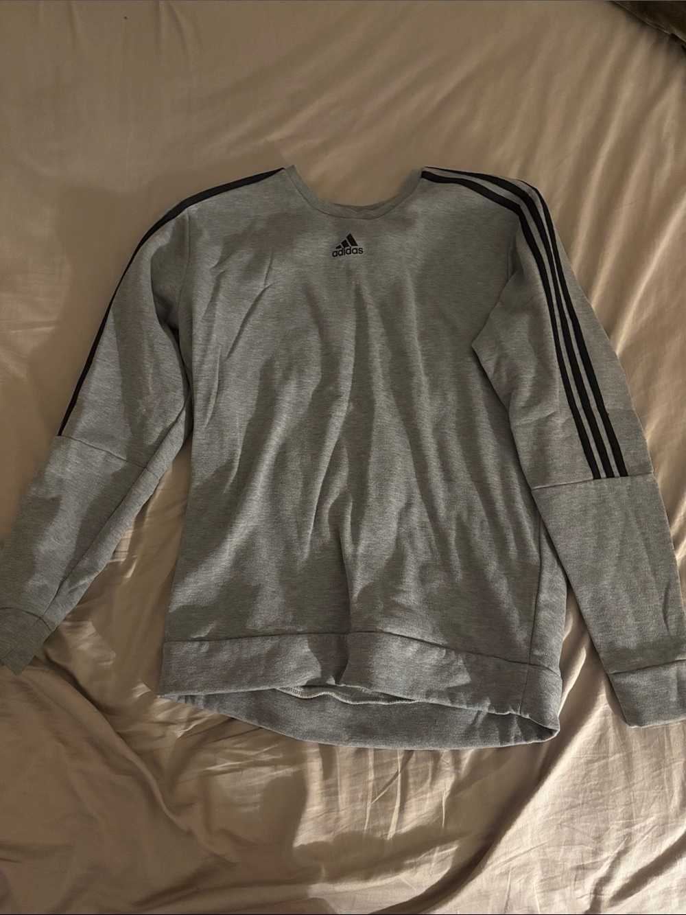 adidas Light Grey Crewneck Sweatshirt with Black Stripes